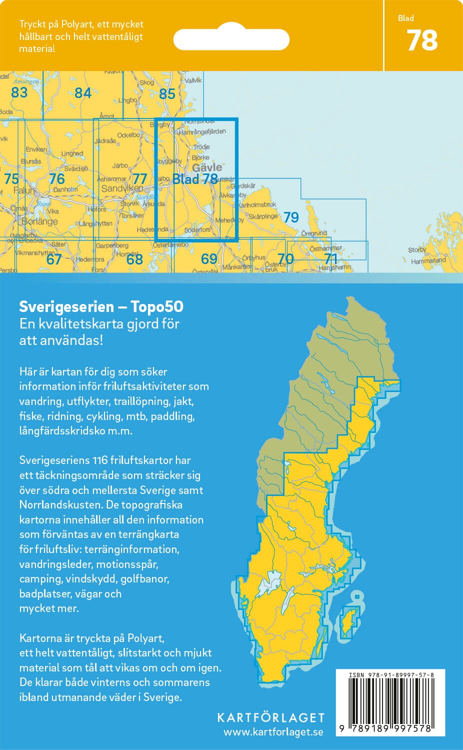 Carte topographique n° 78 - Gävle (Suède) | Norstedts - Sverigeserien carte pliée Norstedts 