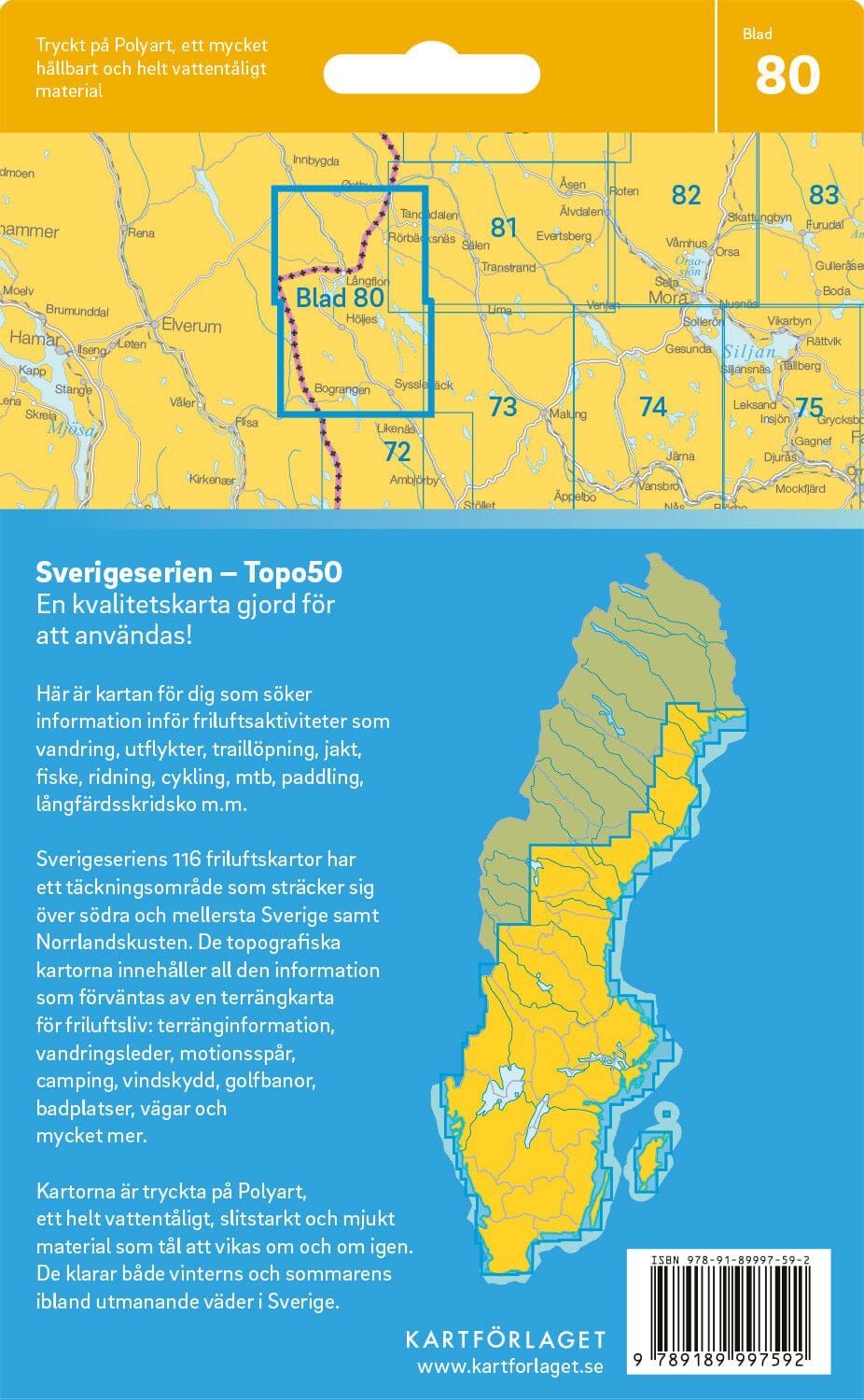 Carte topographique n° 80 - Sysslebäck (Suède) | Norstedts - Sverigeserien carte pliée Norstedts 