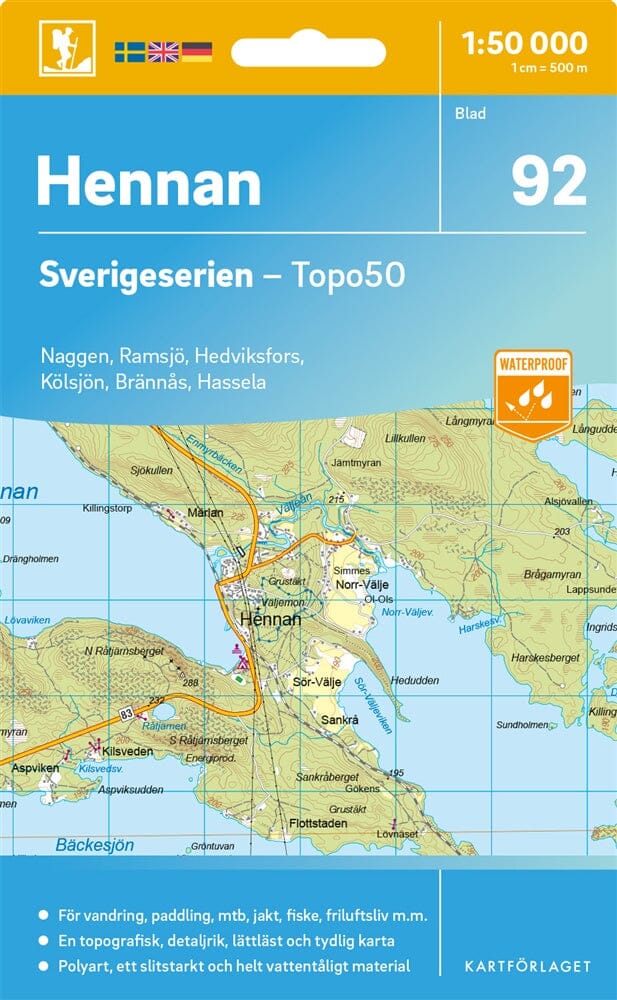 Carte topographique n° 92 - Hennan (Suède) | Norstedts - Sverigeserien carte pliée Norstedts 