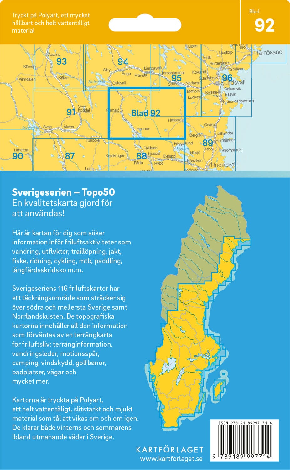 Carte topographique n° 92 - Hennan (Suède) | Norstedts - Sverigeserien carte pliée Norstedts 