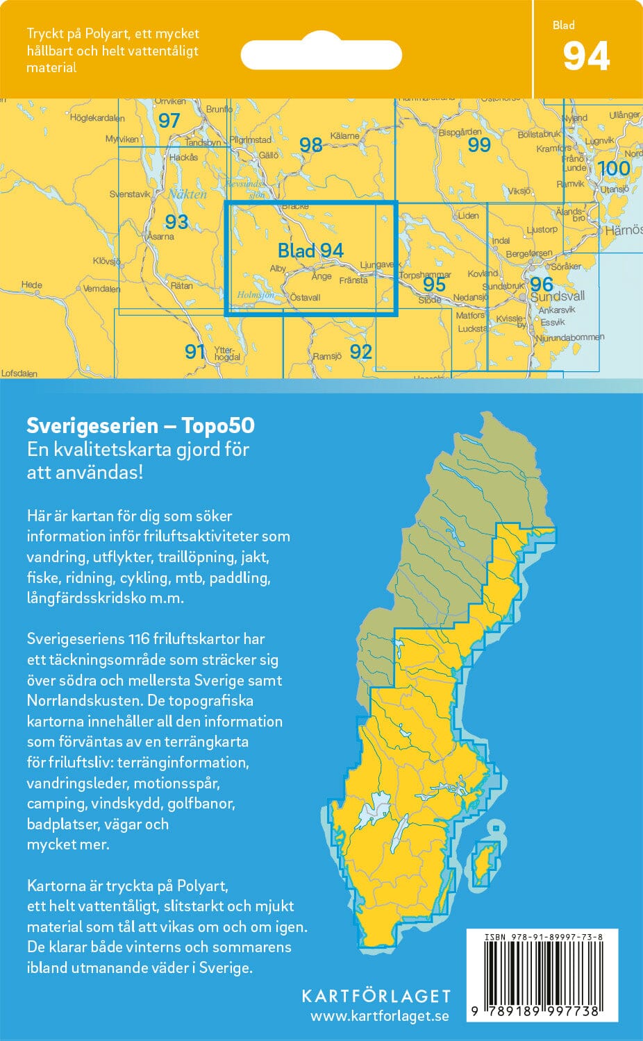 Carte topographique n° 94 - Ånge (Suède) | Norstedts - Sverigeserien carte pliée Norstedts 