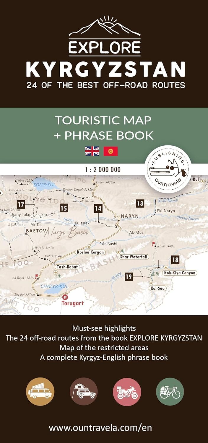 Carte touristique (en anglais) - Kirghizistan | OunTravela carte pliée OunTravela 