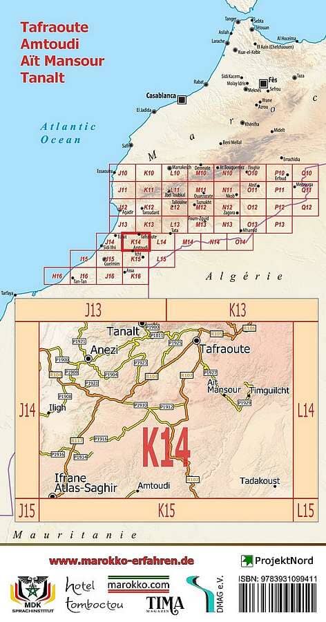 Carte touristique K14 - Tafraoute, Amtoudi, Aït Mansour, Tanalt (Maroc) | Huber carte pliée Huber 