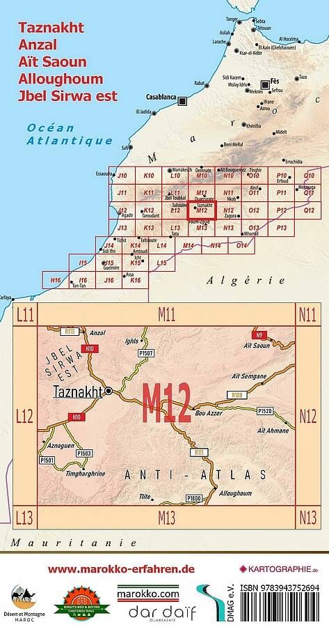 Carte touristique M12 - Taznakht, Anzal, Aït Saoun, Alloughoum, Jbel Sirwa est (Maroc) | Huber carte pliée Huber 