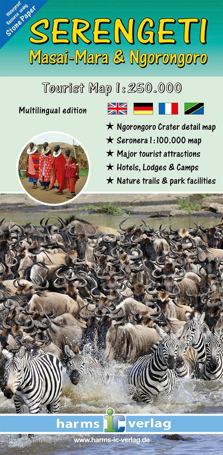 Carte touristique - Serengeti, Masai-Mara, Ngorongoro (Tanzanie) | Harms Verlag carte pliée Harms Verlag 