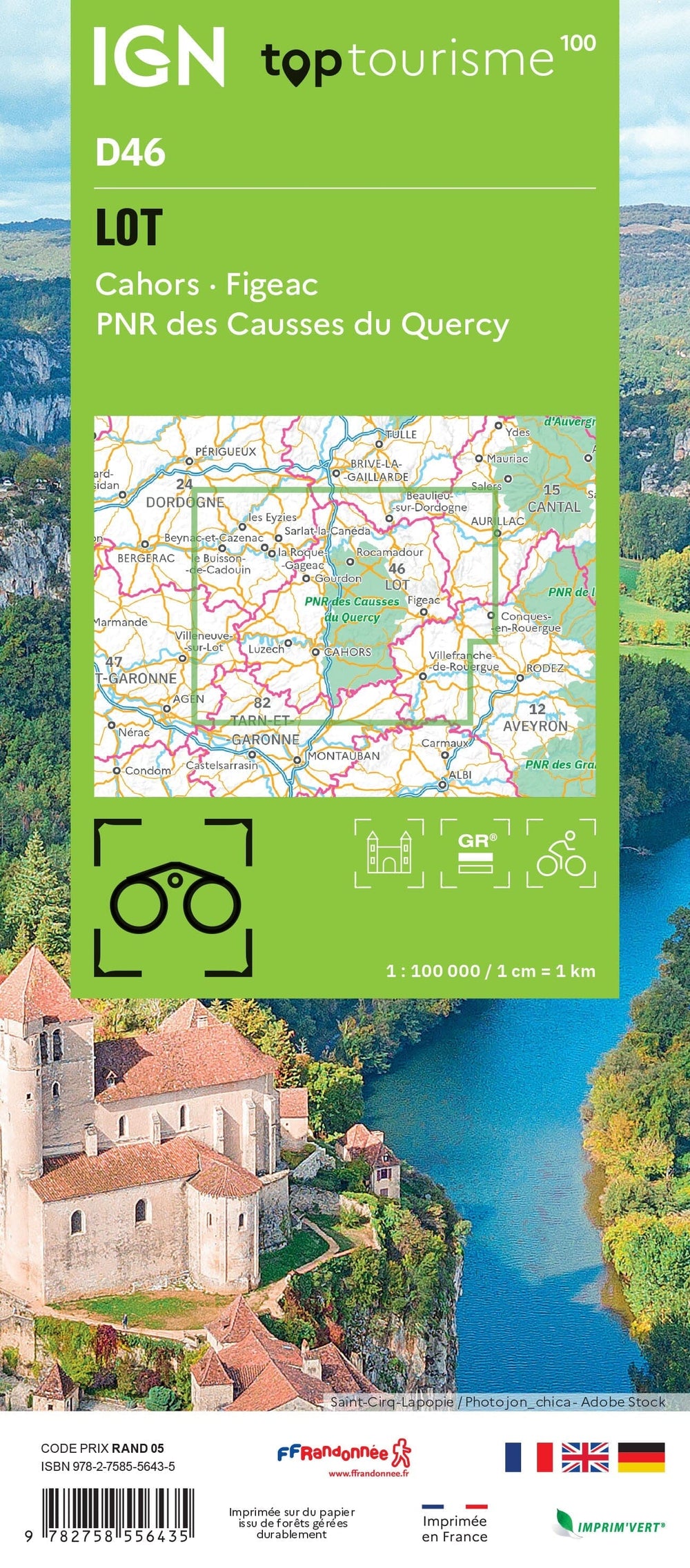 Carte touristique TOP 100 D46 - Lot, Cahors, Figeac, Pnr des Causses du Quercy | IGN carte pliée IGN 