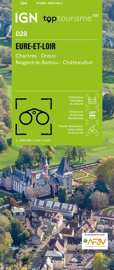 Carte touristique TOP100 D28 - Eure-et-Loir : Chartres, Dreux, Mogent-Le-Retrou, Châteaudun | IGN carte pliée IGN 