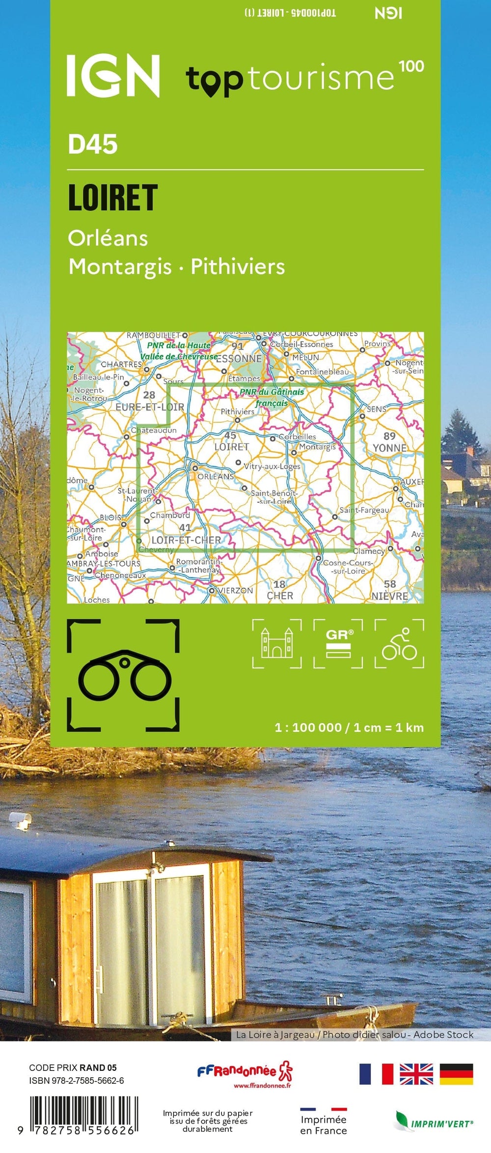Carte touristique TOP100 D45 - Loiret : Orléans, Montargis, Pithiviers | IGN carte pliée IGN 