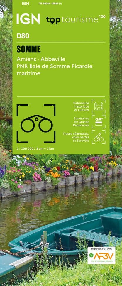 Carte touristique TOP100 D80 - Somme : Amiens, Abbeville, Pnr Baie de Somme Picardie Maritime | IGN carte pliée IGN 
