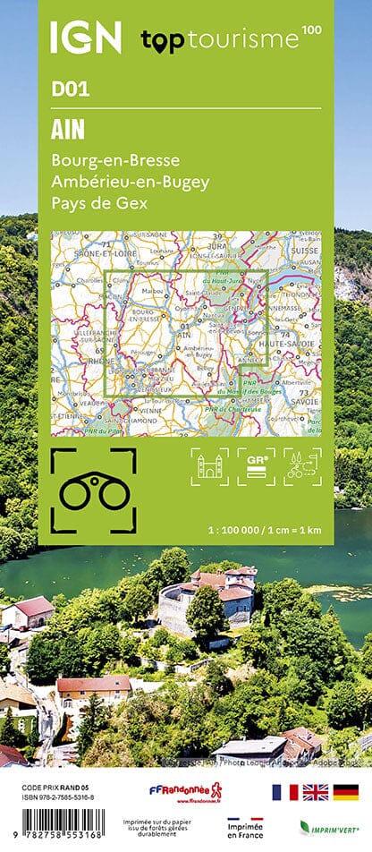 Carte touristique TOP100D01 - Ain | IGN carte pliée IGN 