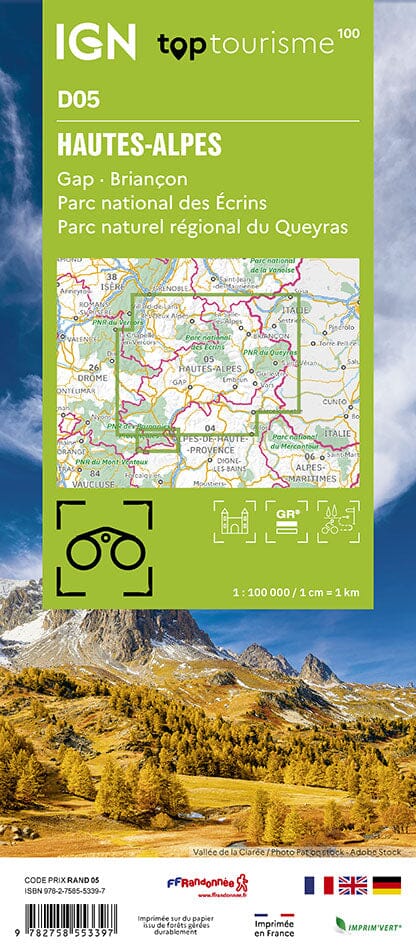 Carte touristique TOP100D05 - Hautes-Alpes | IGN carte pliée IGN 