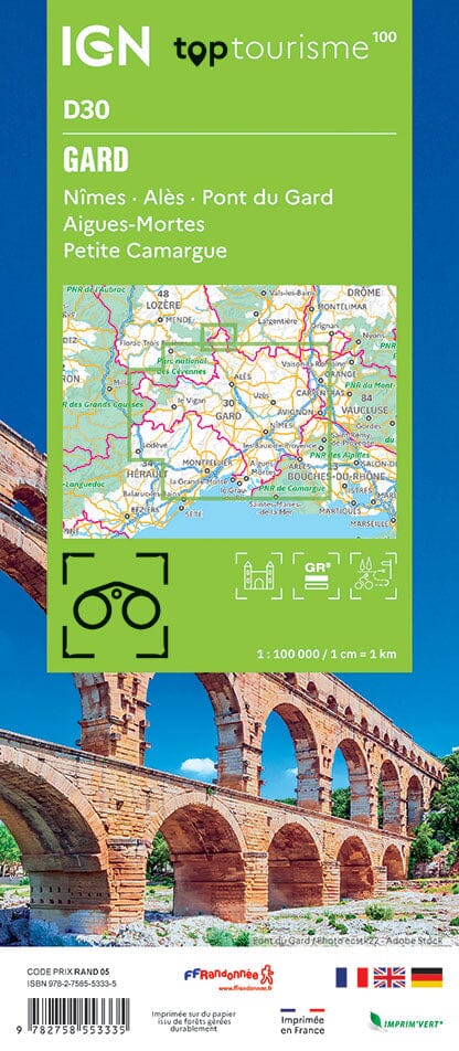 Carte touristique TOP100D30 - Gard | IGN carte pliée IGN 