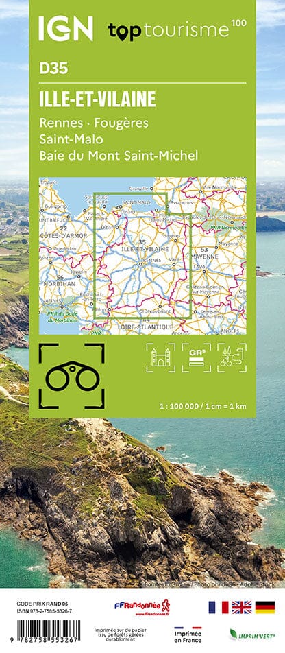 Carte touristique TOP100D35 - Ille-et-Vilaine | IGN carte pliée IGN 