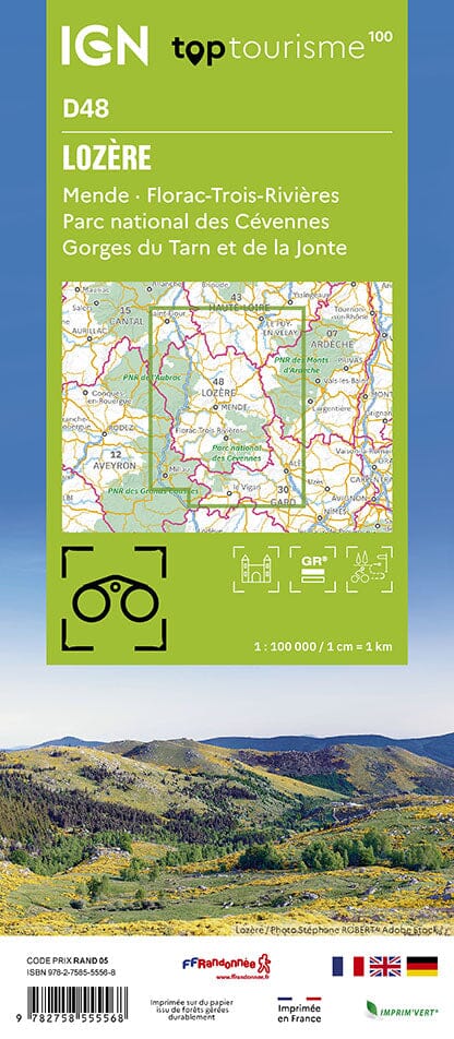 Carte touristique TOP100D48 - Lozère | IGN carte pliée IGN 