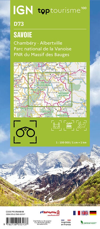 Carte touristique TOP100D73 - Savoie | IGN carte pliée IGN 