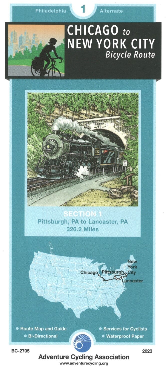 Chicago to New York City - Bicycle Route, Philadelphia Alternate #1 | Adventure Cycling Association carte pliée Adventure Cycling Association 