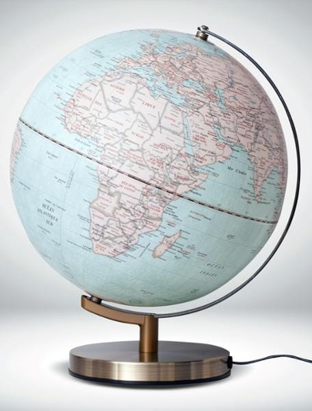Globe bleu lumineux de diamètre 30 cm, pied métallique (en français) globe Cartotheque Egg 