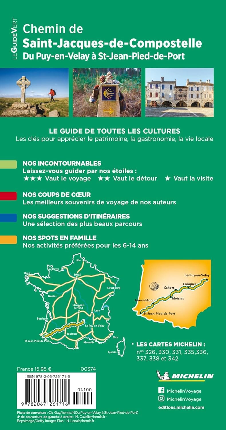 Guide Vert - Chemin de Saint-Jacques-de-Compostelle : Du Puy-en-Velay à saint-Jean-Pied-de-Port - Édition 2024 | Michelin guide de voyage Michelin 