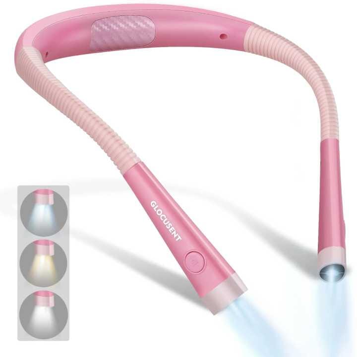 Lampe de lecture à Led rechargeable pour le cou | Glocusent accessoire de voyage Kycio rose 