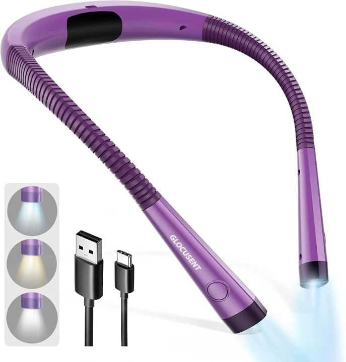 Lampe de lecture à Led rechargeable pour le cou | Glocusent accessoire de voyage Kycio mauve 