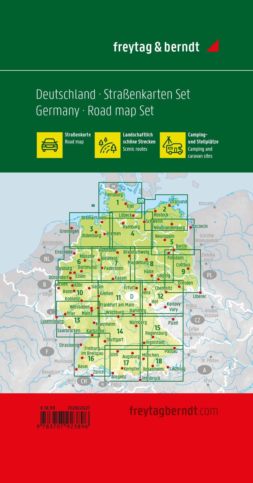 Lot de 18 cartes de l'Allemagne au 1 / 200 000 | Freytag & Berndt atlas Freytag & Berndt 