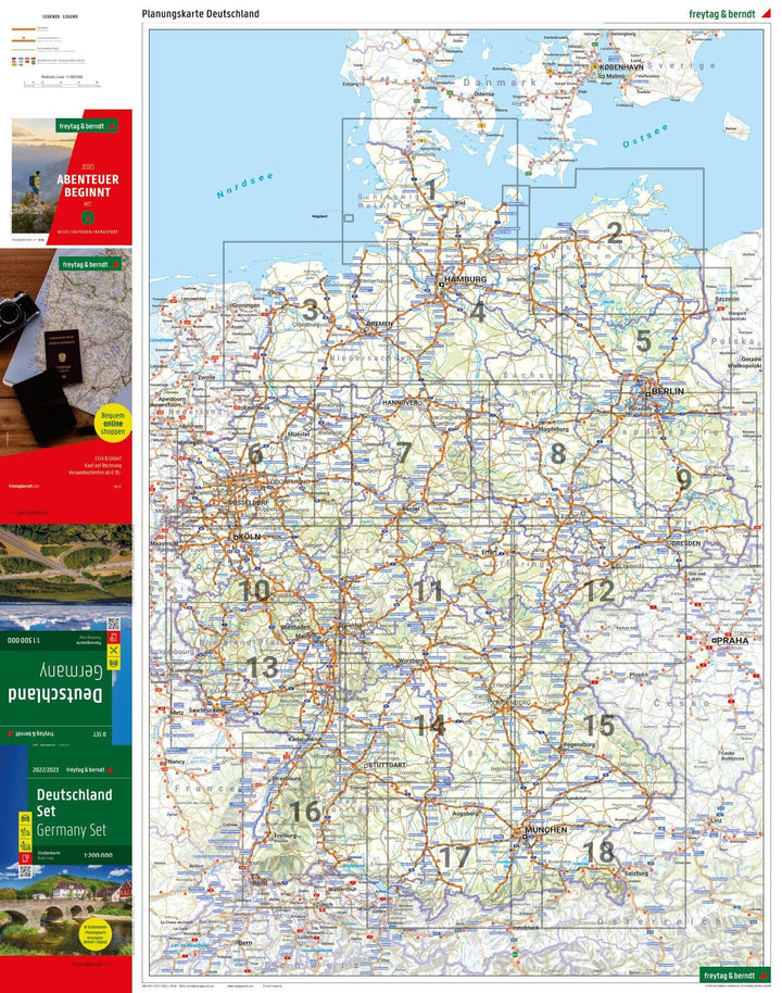 Lot de 18 cartes de l'Allemagne | Freytag & Berndt - 1 /200 000 atlas Freytag & Berndt 