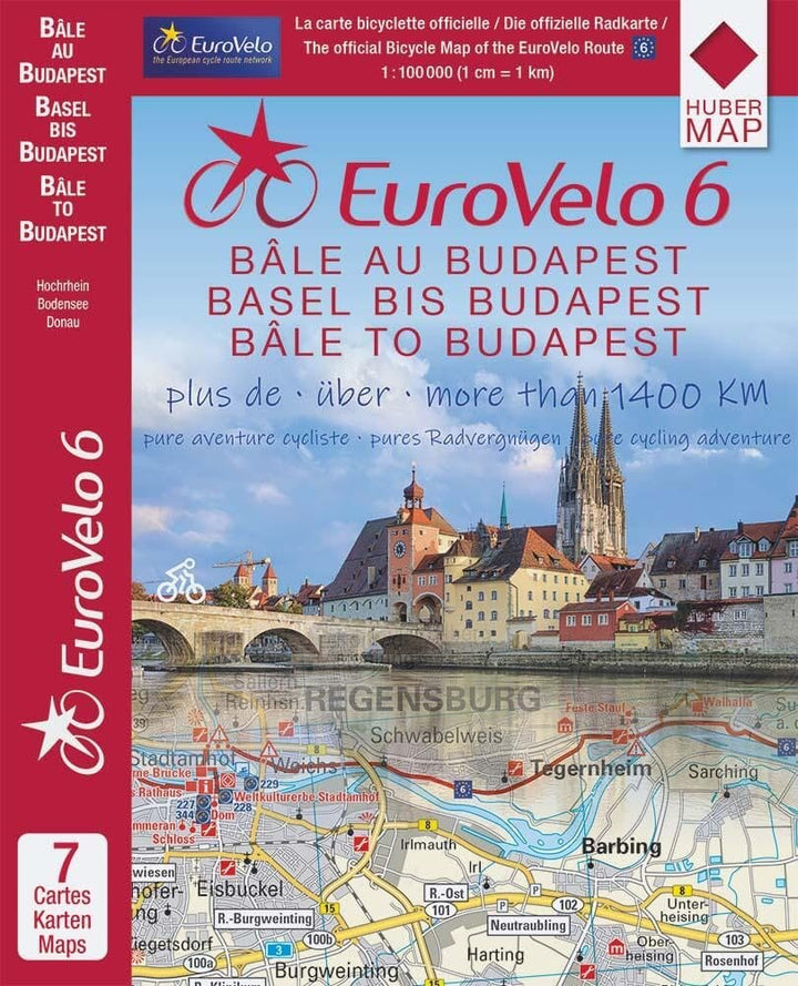 Lot de 7 cartes cyclistes - Eurovelo 6, Partie 2 : De Bâle à Budapest | Huber carte pliée Huber 