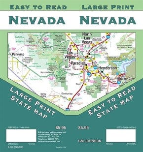 Nevada : carte de l'état facile à lire, gros caractères | GM Johnson carte pliée GM Johnson 