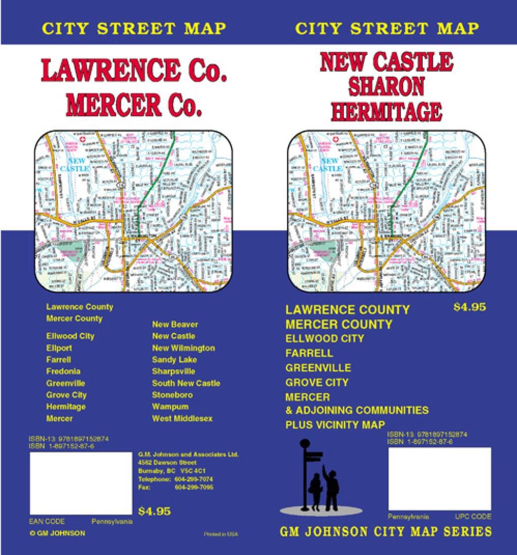 New Castle - Sharon - Hermitage - Lawrence et Mercer County (Pennsylvanie) | GM Johnson carte pliée GM Johnson 