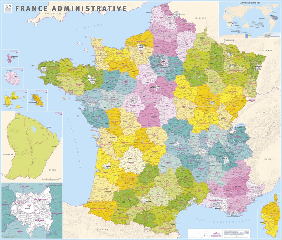 Panneau épinglable - France administrative (nouvelles régions) - 115 x 100 cm | IGN panneau épinglable IGN 
