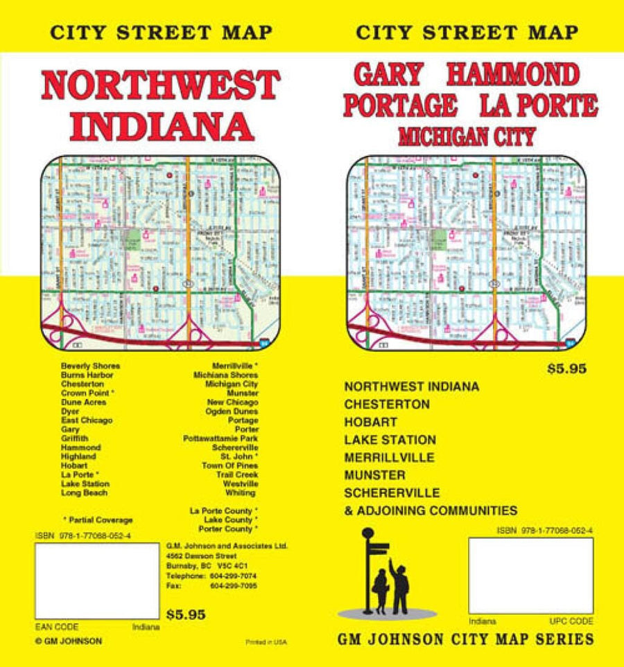 Plan de ville - Gary, Hammond, Portage, La Porte, Michigan City (Indiana) | GM Johnson carte pliée GM Johnson 