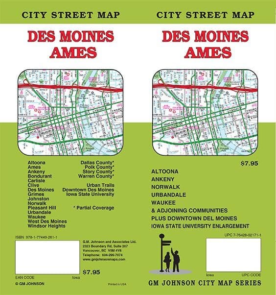 Plan des rues - Des Moines, Ames (Iowa) | GM Johnson carte pliée GM Johnson 