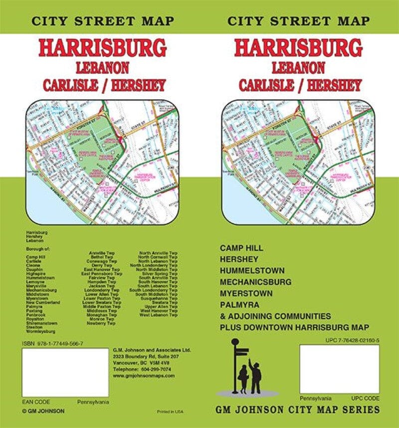 Plan des rues - Harrisburg, Liban, Carlisle, Pennsylvanie | GM Johnson carte pliée GM Johnson 