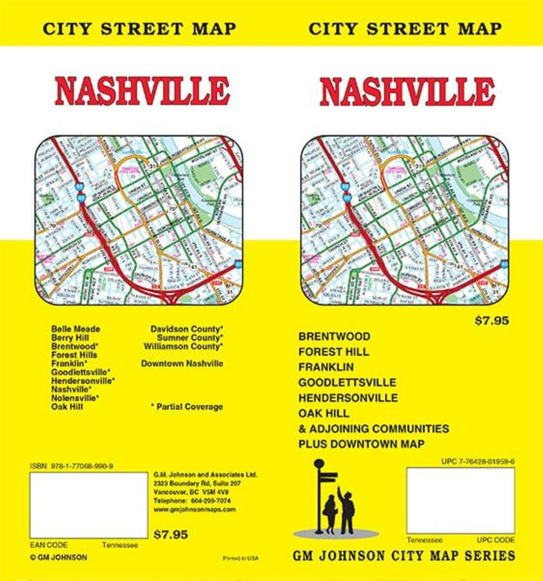 Plan des rues - Nashville, Tennessee | GM Johnson carte pliée GM Johnson 