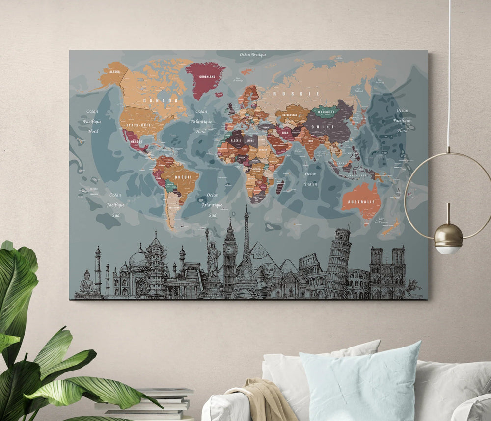 Carte du monde vierge pays océan Vivid Imagery Poster plastifié 43,2 x 55,9  cm avec couleurs vives et images vives : : Livres