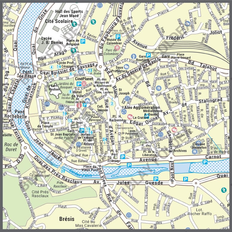 Poster de ville - Alès (60 x 80 cm) | Blay Foldex carte murale hors dimensions Blay Foldex 