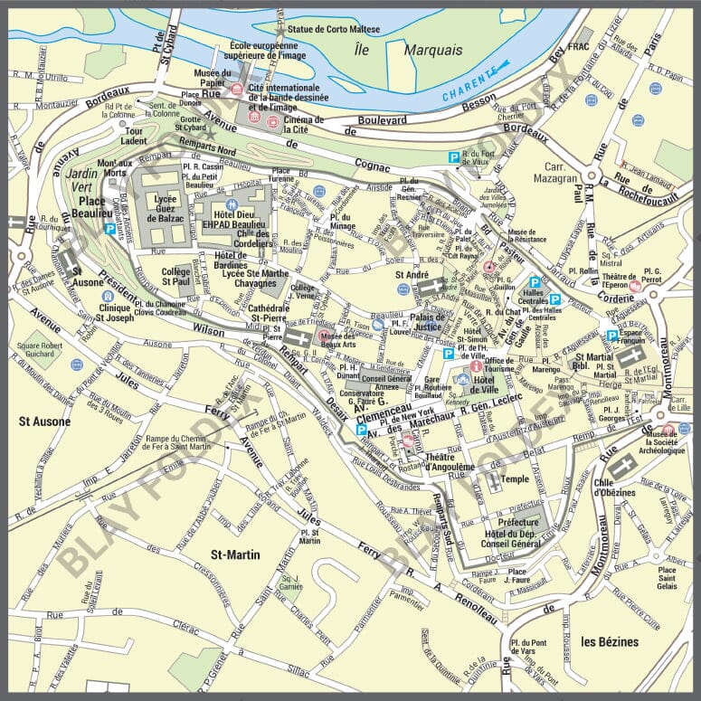 Poster de ville - Angoulême (70 x 100 cm) | Blay Foldex carte murale hors dimensions Blay Foldex 