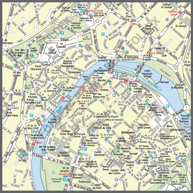 Poster de ville - Besançon (100 x 70 cm) | Blay Foldex carte murale hors dimensions Blay Foldex 
