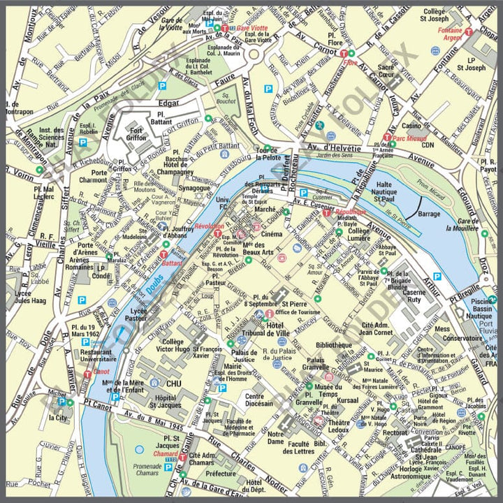 Poster de ville - Besançon (100 x 70 cm) | Blay Foldex carte murale hors dimensions Blay Foldex 