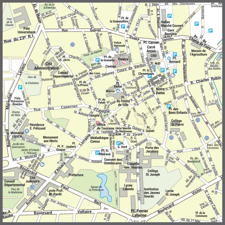 Poster de ville - Bourg-en-Bresse (70 x 70 cm) | Blay Foldex carte murale hors dimensions Blay Foldex 