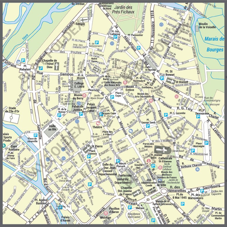 Poster de ville - Bourges (70 x 70 cm) | Blay Foldex carte murale hors dimensions Blay Foldex 