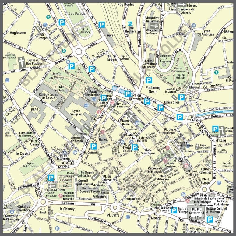Poster de ville - Chambéry (100 x 70 cm) | Blay Foldex carte murale hors dimensions Blay Foldex 