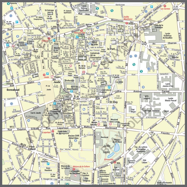 Poster de ville - Clermont-Ferrand (100 x 70 cm) | Blay Foldex carte murale hors dimensions Blay Foldex 