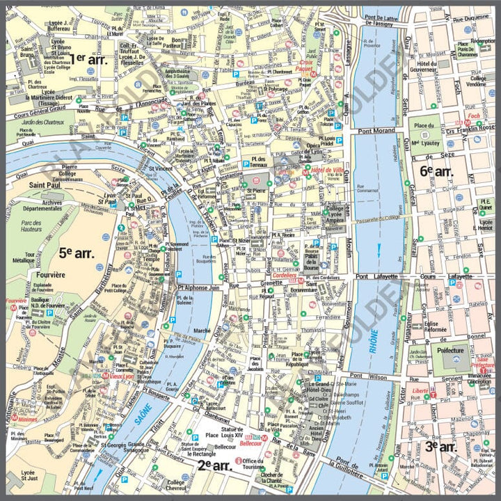Poster de ville - Lyon (70 x 100 cm) | Blay Foldex carte murale hors dimensions Blay Foldex 