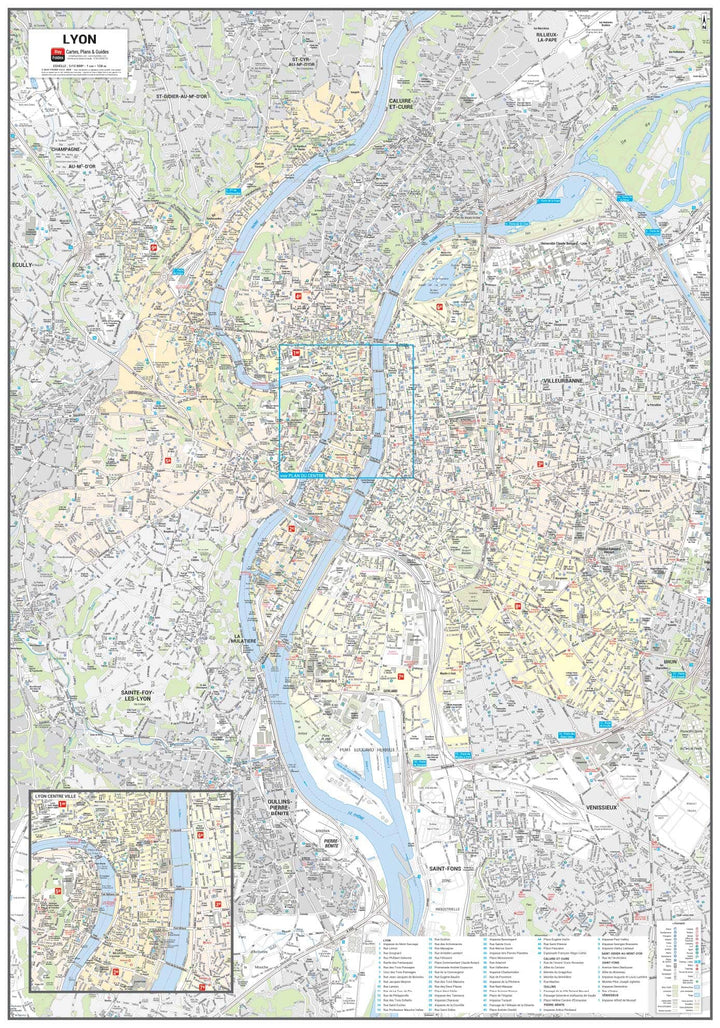 Poster de ville - Lyon (70 x 100 cm) | Blay Foldex carte murale hors dimensions Blay Foldex 