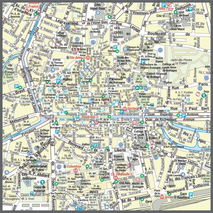 Poster de ville - Rennes (100 x 70 cm) | Blay Foldex carte murale hors dimensions Blay Foldex 