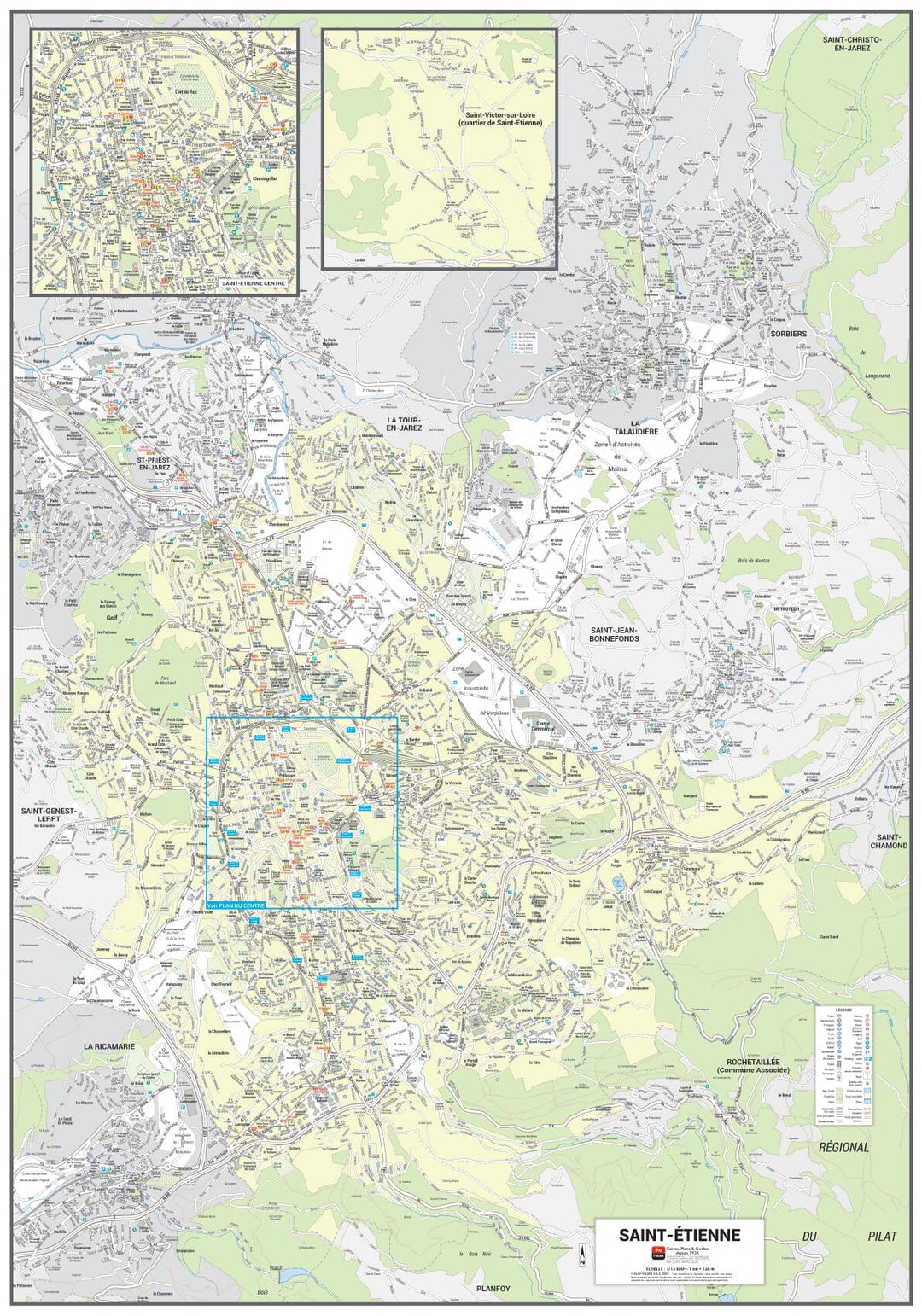 Poster de ville - Saint-Étienne (70 x 100 cm) | Blay Foldex carte murale hors dimensions Blay Foldex 