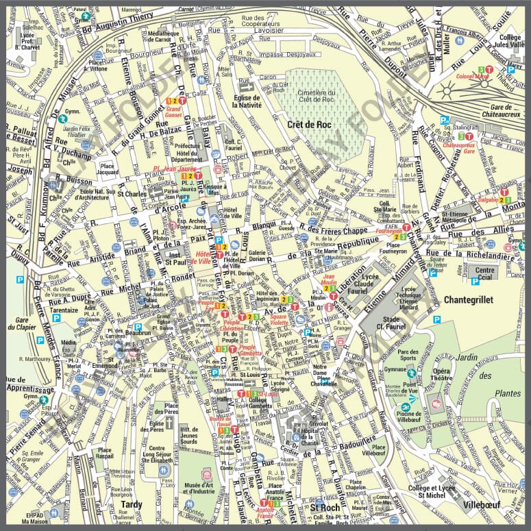 Poster de ville - Saint-Étienne (70 x 100 cm) | Blay Foldex carte murale hors dimensions Blay Foldex 