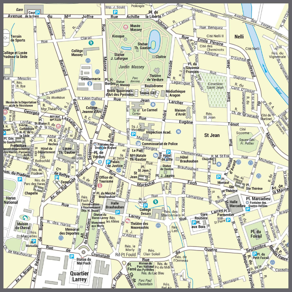 Poster de ville - Tarbes (70 x 100 cm) | Blay Foldex carte murale hors dimensions Blay Foldex 