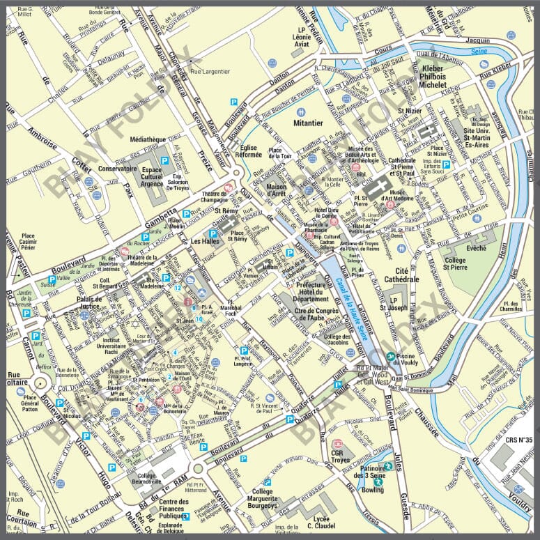 Poster de ville - Troyes (70 x 100 cm) | Blay Foldex carte murale hors dimensions Blay Foldex 